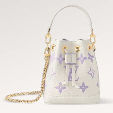 Louis Vuitton LV Women Nano Noé Latte White Mauve Monogram Empreinte Embossed Supple Grained Cowhide Leather