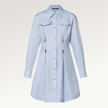 Louis Vuitton LV Women Zipper Waist Shirt Dress Coton Ice Blue Regular Fit