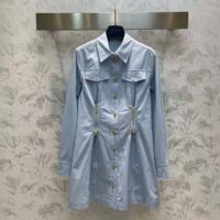 Louis Vuitton LV Women Zipper Waist Shirt Dress Coton Ice Blue Regular Fit (12)