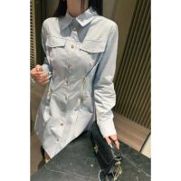 Louis Vuitton LV Women Zipper Waist Shirt Dress Coton Ice Blue Regular Fit (12)