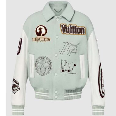 Louis Vuitton Men LV Varsity Leather Blouson Cropped Fit Epi Leather Sleeves Shirt Collar Cotton Wool