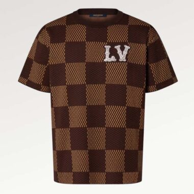 Louis Vuitton Men Short-Sleeved Cotton Damier Crewneck Crystal LV Patch Regular Fit Pop Jacquard 1AFIUP