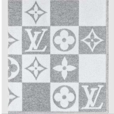 Louis Vuitton Unisex LV Checkmate Blanket Gray Wool Cashmere Jacquard Weave Monogram Flowers M77860