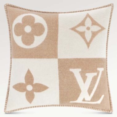 Louis Vuitton Unisex LV Checkmate Cushion Beige Wool Cashmere Jacquard Weave Monogram Flowers M77864