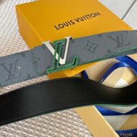 Louis Vuitton Unisex LV Line 40 MM Reversible Belt Green Monogram Eclipse Reverse Coated Canvas Calf Leather (8)