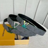 Louis Vuitton Unisex LV Line 40 MM Reversible Belt Green Monogram Eclipse Reverse Coated Canvas Calf Leather (8)