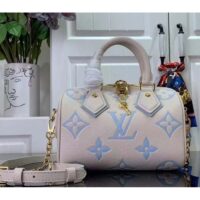 Louis Vuitton Women LV Speedy Bandoulière 20 Latte Candy Blue Embossed Grained Cowhide Leather (7)