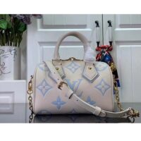 Louis Vuitton Women LV Speedy Bandoulière 20 Latte Candy Blue Embossed Grained Cowhide Leather (7)