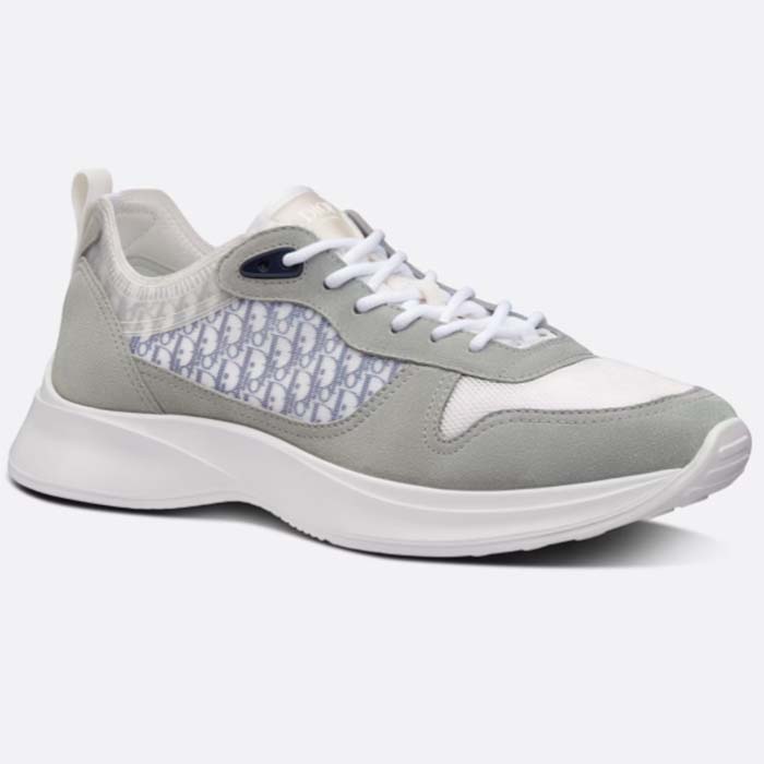 Dior Unisex B25 Runner Sneaker Gray Blue Dior Oblique Canvas Suede Reference 3SN283ZMI_H865