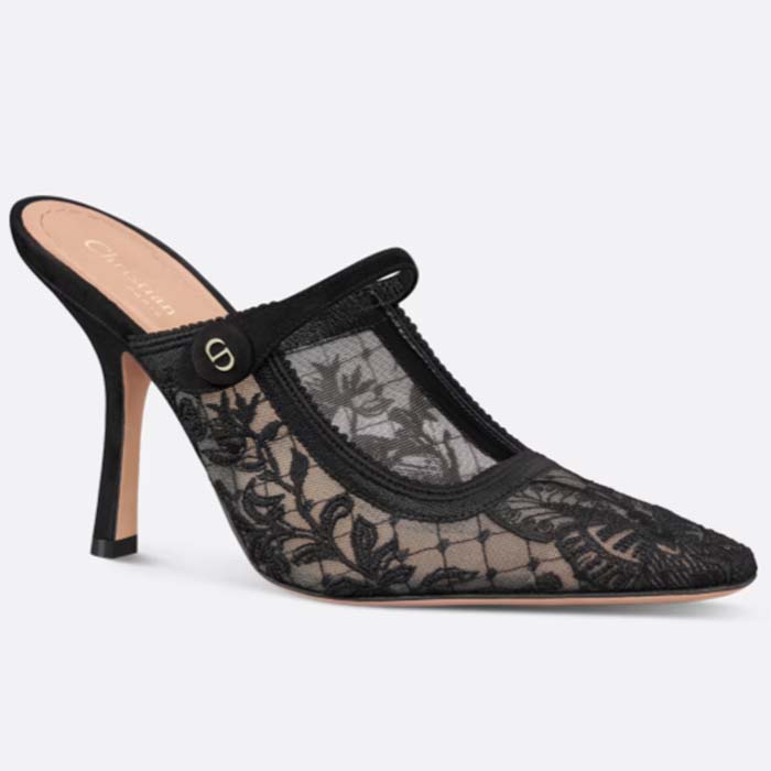 Dior Women CD Dior Capture Heeled Mule Transparent Mesh Embroidered Black Butterfly Suede Calfskin Reference KCV032BYE_S900