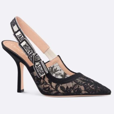 Dior Women CD J'Adior Slingback Pump Transparent Mesh Embroidered Black Butterfly Motif Reference KCV039BYE_S900