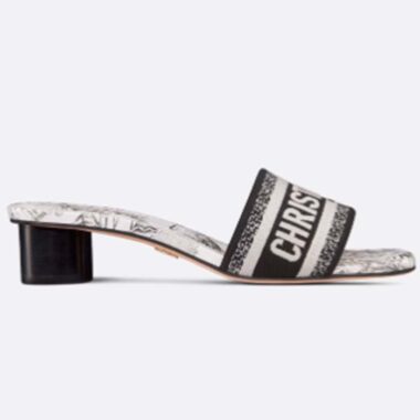 Dior Women Dway Heeled Slide White Black Embroidered Cotton Toile De Jouy Voyage Motif Reference KCQ902VOY_S15W