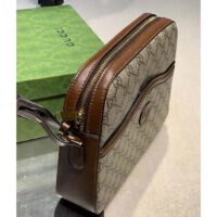 Gucci Unisex Messenger Bag Interlocking G Beige Ebony GG Supreme Canvas Brown Leather Style ‎675891 92THG 8563 (9)