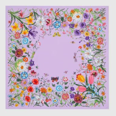 Gucci Women GG Flora Print Silk Carré Multicolor Purple Twill