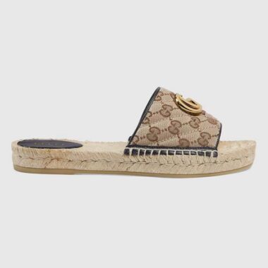 Gucci Women GG Matelassé Canvas Espadrille Sandal Double G Flat