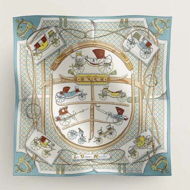 Hermes Women Les Voitures Nouvelles Scarf 70 Silk Bleu Beige