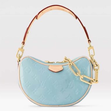 Louis Vuitton LV Women Croissant PM Sky Blue Monogram Vernis Embossed Cowhide Leather M24021