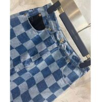 Louis Vuitton Women LV Damier Denim Skirt Cotton Blue Regular Fit 1AFGP2 (3)