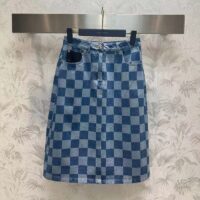 Louis Vuitton Women LV Damier Denim Skirt Cotton Blue Regular Fit 1AFGP2 (3)