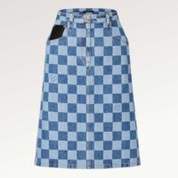 Louis Vuitton Women LV Damier Denim Skirt Cotton Blue Regular Fit 1AFGP2 (3)