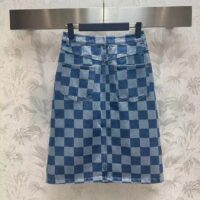 Louis Vuitton Women LV Damier Denim Skirt Cotton Blue Regular Fit 1AFGP2 (3)