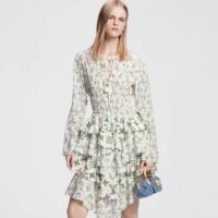 Louis Vuitton Women LV Floral Print Long-Sleeved Tiered Dress White 1AFGAU (4)