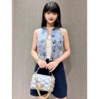 Louis Vuitton Women LV Sleeveless Velvet Accent Denim Jacket Cotton Blue 1AFEQ8 (12)