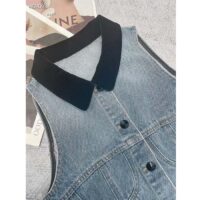 Louis Vuitton Women LV Sleeveless Velvet Accent Denim Jacket Cotton Blue 1AFEQ8 (12)