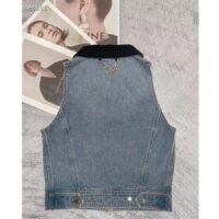 Louis Vuitton Women LV Sleeveless Velvet Accent Denim Jacket Cotton Blue 1AFEQ8 (12)