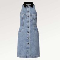 Louis Vuitton Women LV Velvet Accent Denim Dress Cotton Blue Regular Fit 1AFDDN (6)