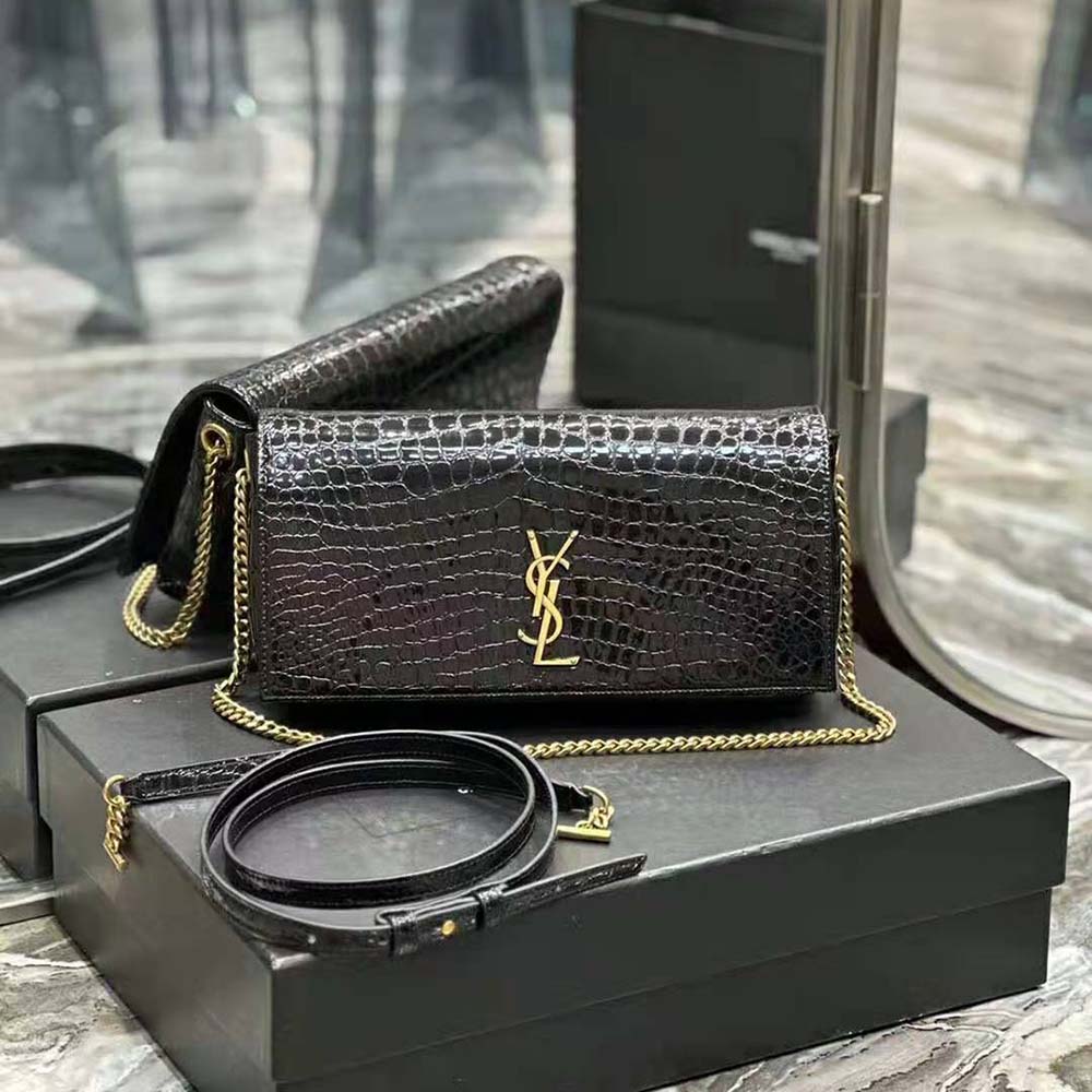 Saint Laurent YSL Women Kate Reversible Chain Bag in Suede and Crocodile-Embossed Leather