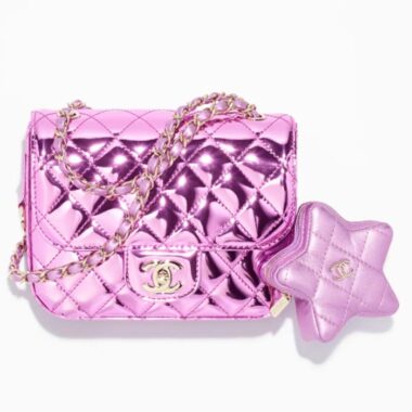 Chanel Women CC 22 Mini Flap Bag Star Coin Purse Mirror Metallic Calfskin Purple