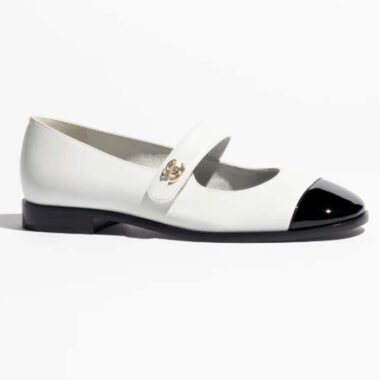 Chanel Women CC Mary Janes Patent Calfskin White Black 2 CM Heel