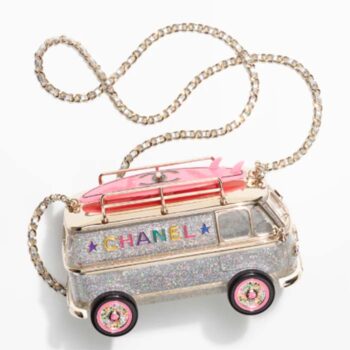 Chanel Women CC Mini Van Minaudiere Plexi Enamel Strass Silver