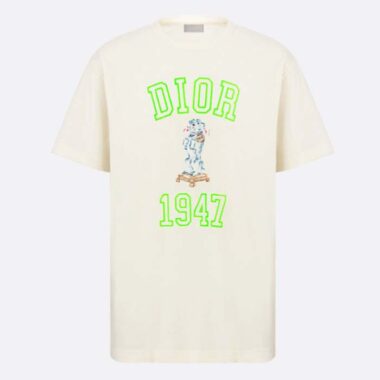 Dior CD Men Relaxed-Fit Bobby T-Shirt White Slub Cotton Jersey