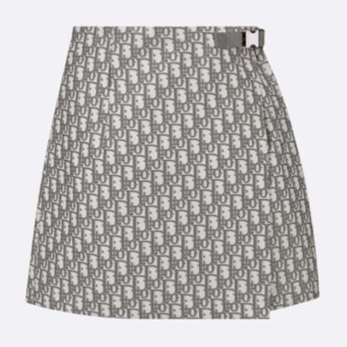 Dior CD Women Skort Gray Technical Taffeta Jacquard Dior Oblique Motif