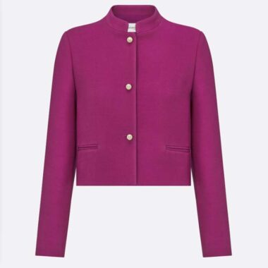 Dior Women CD Cropped Jacket Mulberry Wool Silk Long Sleeves