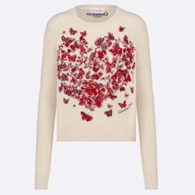 Dior Women CD Embroidered Sweater Red Cashmere Knit Le Cœur