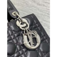 Dior Women CD Medium Lady Dior Bag Black Cannage Lambskin Silver (9)