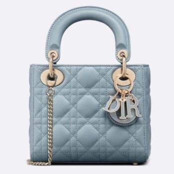 Dior Women CD Mini Lady Dior Bag Cloud Blue Cannage Lambskin