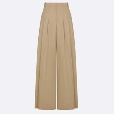 Dior Women CD Pleated Flared Pants Beige Cotton Gabardine