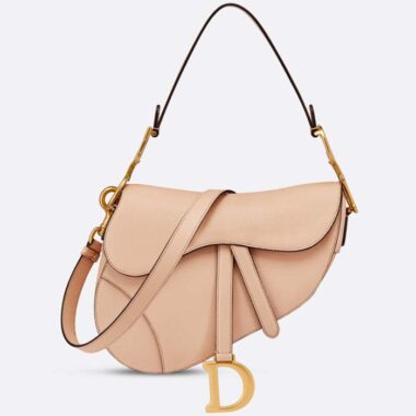 Dior Women CD Saddle Bag Strap Sand Pink Grained Calfskin