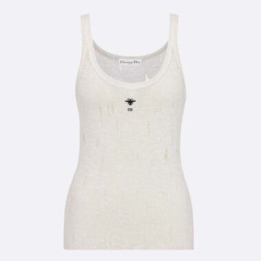 Dior Women CD Tank Top White Technical Linen Knit