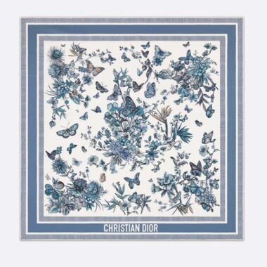 Dior Women CD Toile De Jouy Mexico 90 Square Scarf Blue Silk Twill