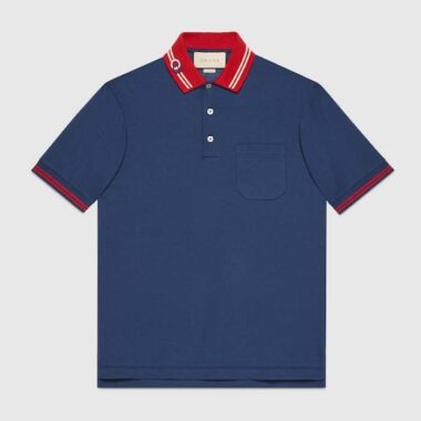 Gucci Men Cotton Piquet Polo Interlocking G Side Vents Short Sleeves