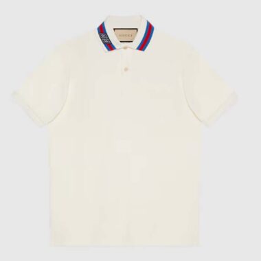 Gucci Men Cotton Piquet Polo Square GG Collar Short Sleeves