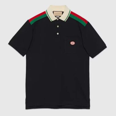 Gucci Men GG Cotton Polo Interlocking G Short Sleeves Chest Pocket