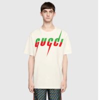 Gucci Men GG T-Shirt Gucci Blade Print White Cotton Jersey Crewneck (9)