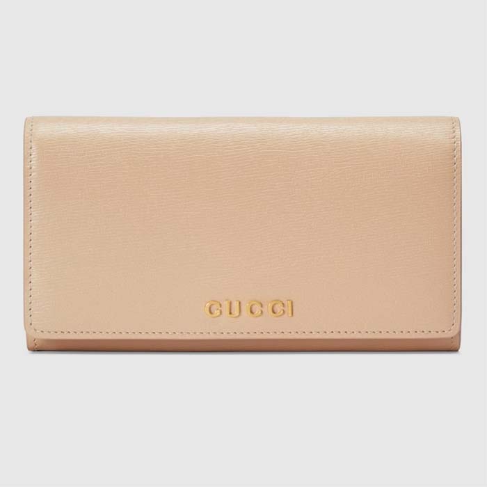Gucci Unisex GG Continental Wallet Gucci Script Beige Leather Taffeta