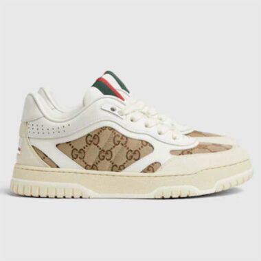 Gucci Unisex GG Re-Web Sneaker Script Beige Interlocking G Low Heel